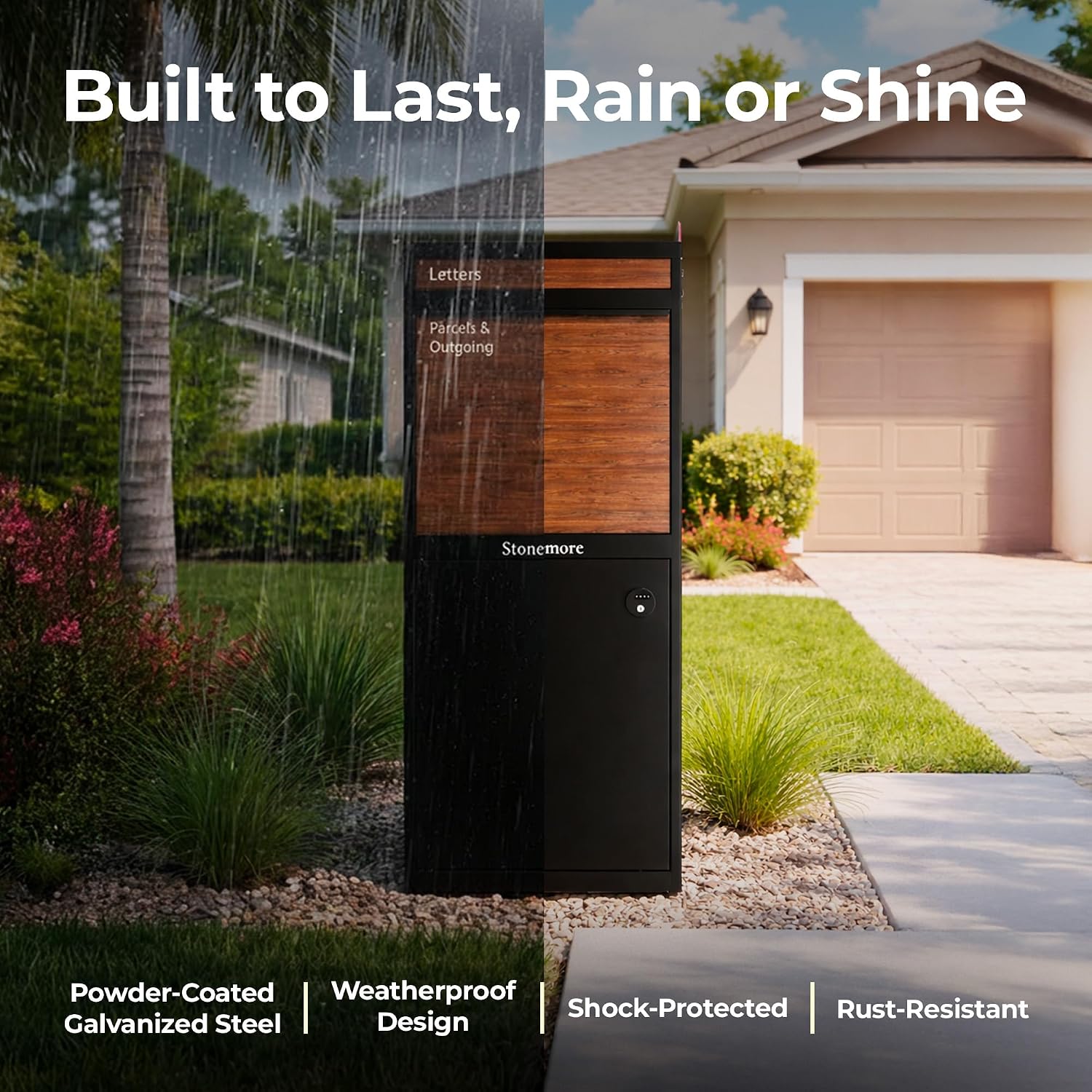 Hudson USPS Compatible Mailbox, Classic Black/Walnut Package Mailbox, Anti-Theft Locking Parcel Drop Box For Porch Or Curbside, Large Mailbox for Packages, Weather-Sealed Powder Coated Steel