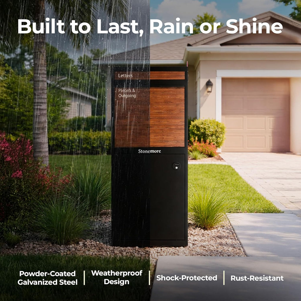 Hudson USPS Compatible Mailbox, Classic Black Package Mailbox, Anti-Theft Locking Parcel Drop Box for Porch Or Curbside, Large Mailbox for Packages, Weather-Sealed Powder Coated Steel
