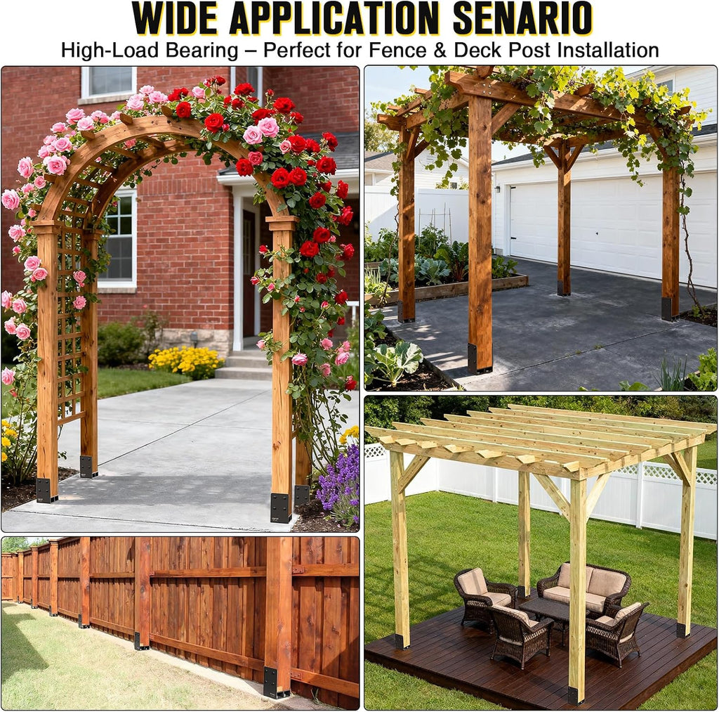 Wood Post Base, Heavy Duty Non-Flange Stainless Steel Metal Construction Elements Post Anchor with Air Flow Channel Fence Post Anchor Base for Deck Railing, Pergolas, Fence Pillar(4Pack, 6x6)