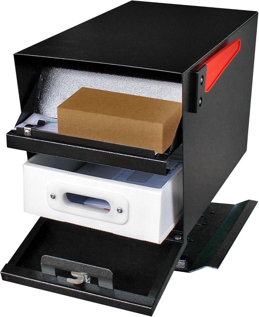 Mail Boss 7500 Mail Manager Pro Curbside Security, Black Locking Mailbox with House Numbers, Mounting Plate and Pull Out Mail Tray