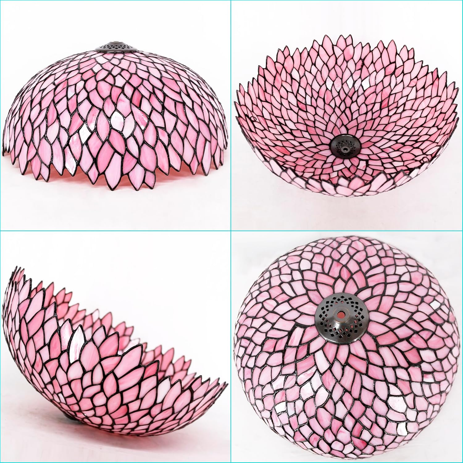 Large Tiffany Lamp Shade Replacement Only 16Inch Stained Glass Lampshade Fit For Table Lamps FLoor Lamp Ceiling Fixture Pendant Hanging Light Home Office Decoration (Pink Wisteria)