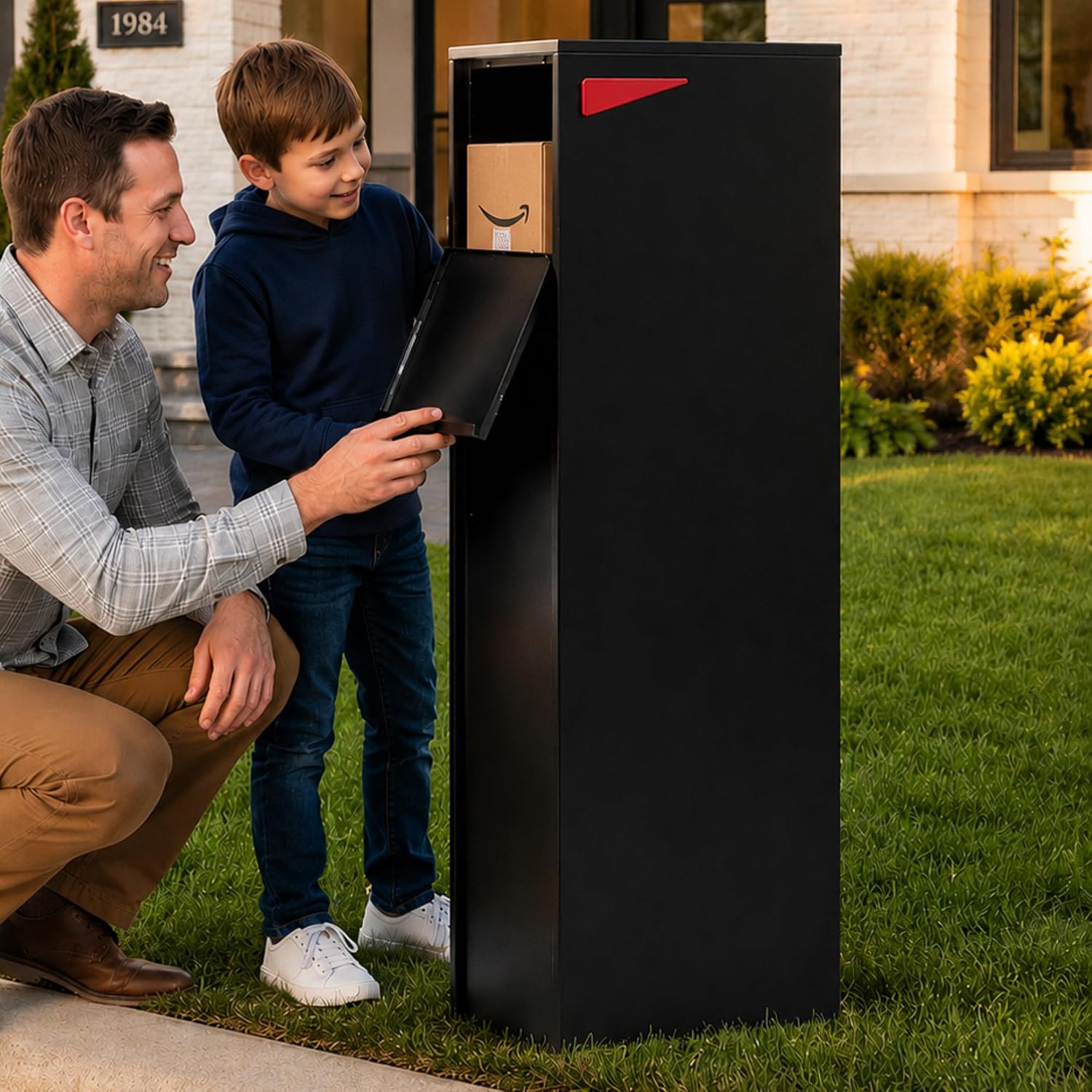 Modern Mailbox with Post - Residential Mailboxes for Outside Post Mount, Large Mail Box and Posts Combo Kit with Newspaper Package Slot, Magnetic Door, Powder Coated, Works with 4x4 or 6X6 Wood