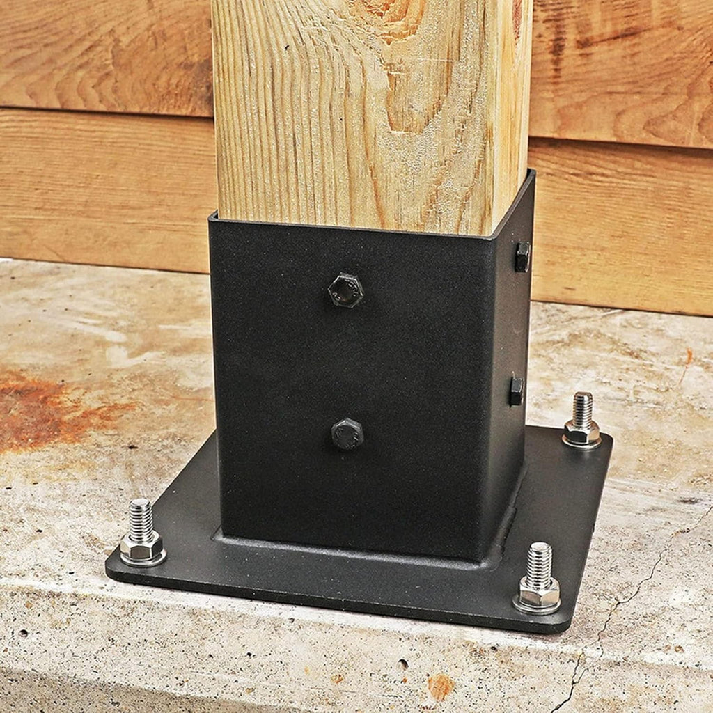 Metal Railing Post Anchors - Square Floor Mount Wood Fence Post Base for 3.5'x3.5' Wood Posts - Steel Bracket(2pcs)
