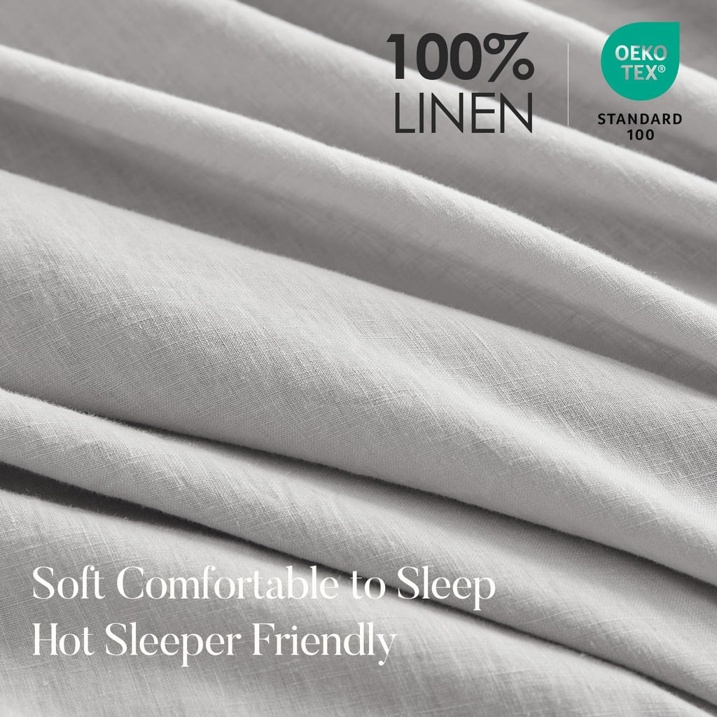 DAPU 100% Linen Duvet Cover Set - Pure Natural French Flax Linen with Corner Ties and Zipper Closure Soft Breathable Durable for Hot Sleepers 1 Duvet Cover 2 Pillowcases (Fog Gray, Queen/Full)
