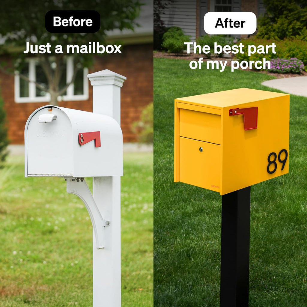 Adoorn Lockable Post Mount Mailboxes for Outside - Large Anti-Theft Locking Mailbox for Packages and Letters - Weatherproof Construction - Durable Steel - 15.5' H x 12' W x 18.5' D - Yellow