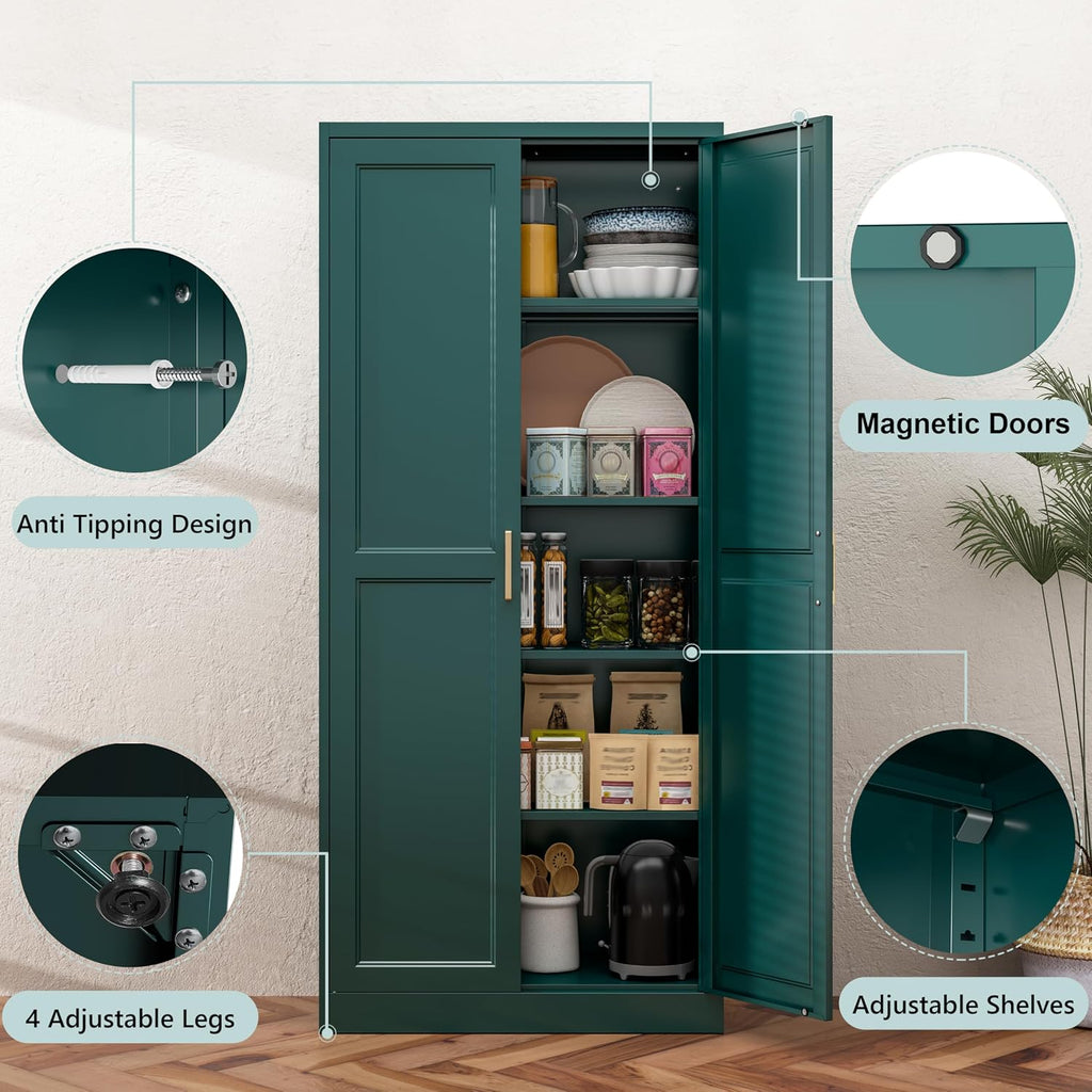 71' Metal Tall Kitchen Pantry Cabinet,Storage Cabinet with Doors and Adjustable Shelves,Modern Kitchen Hutch Cabinet,Freestanding Cupboard for Dining Living Room