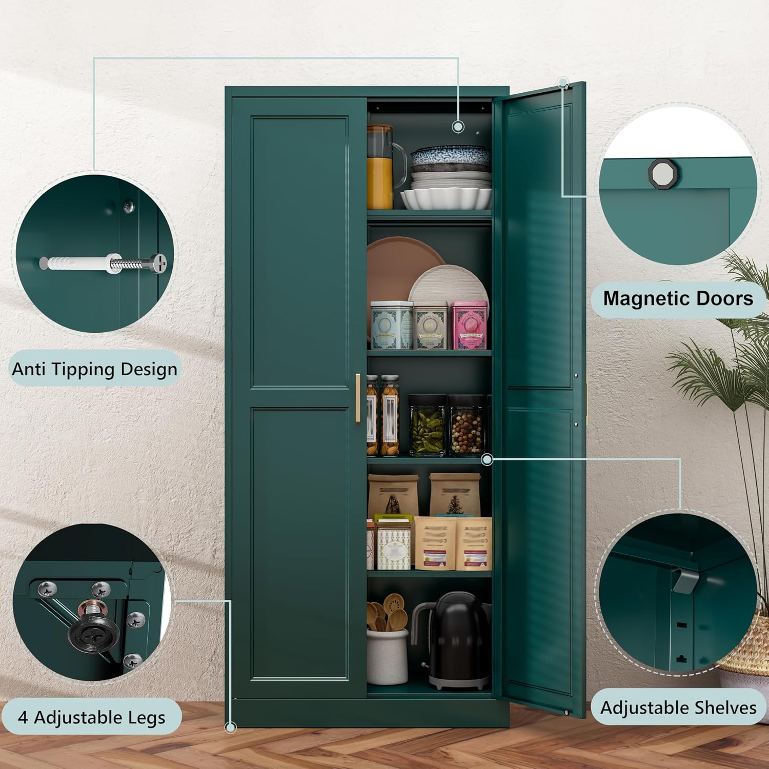 71' Metal Tall Kitchen Pantry Cabinet,Storage Cabinet with Doors and Adjustable Shelves,Modern Kitchen Hutch Cabinet,Freestanding Cupboard for Dining Living Room