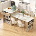 RUNNA 82.6' Fluted Kitchen Island with Extendable Dining Table for 4-6,Island Table for Kitchen with Power Outlet, Kitchen Table with Double-Side Storage, 2 Drawers 2 Side Open Shelves (Natural#18)