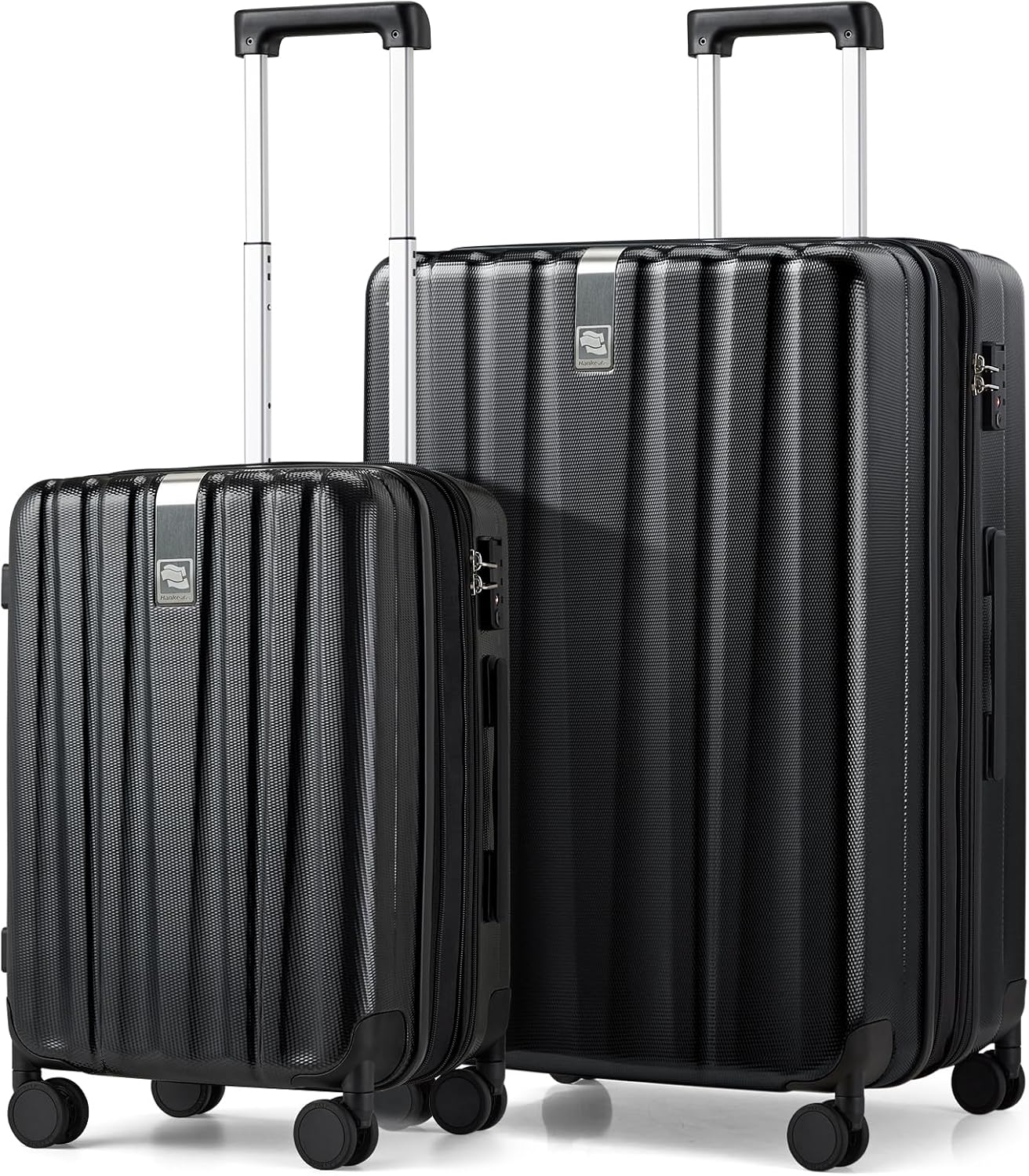Hanke Expandable Hard Shell Luggage Sets 2 piece Carry on Luggage with Wheels Suitcases Lightweight Checked Travel Luggage Rolling Large Suitcase Travel Luggage Bag Woman Men 20/29 Inch(Jet Black)