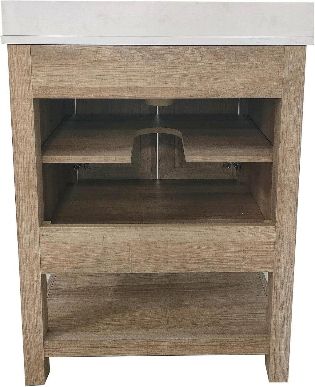 Flash Furniture Vega 24 Inch Bathroom Vanity with Sink Combo, Storage Cabinet with Soft Close Doors and Open Shelf, Carrara Marble Finish Countertop, Brown/White
