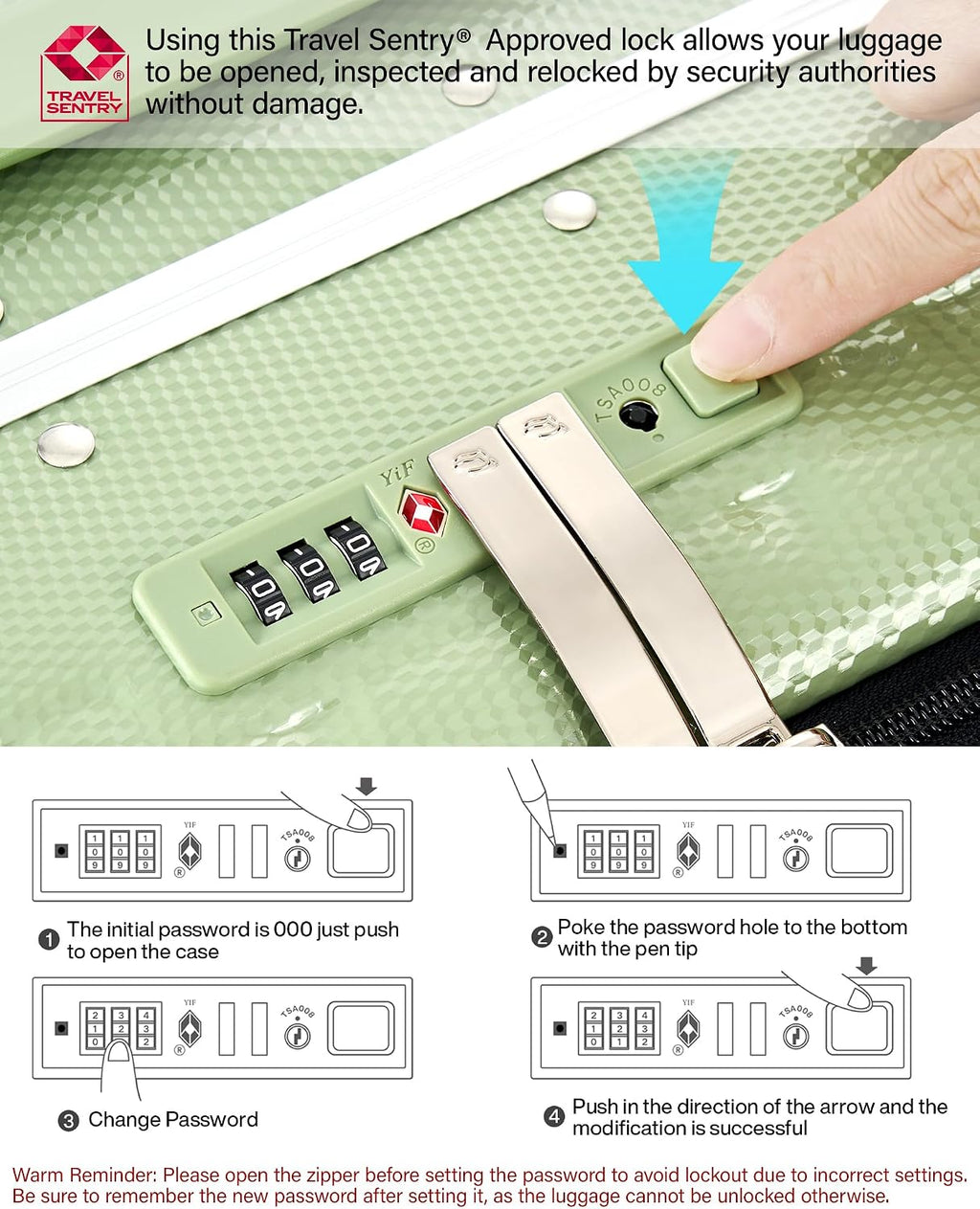 Hanke 26 Inch Large checked Luggage PC Hard Shell luggage Top Opening Aluminum Frame Travel Luggage Suitcases with Wheels for Woman Men.(Bamboo Green)