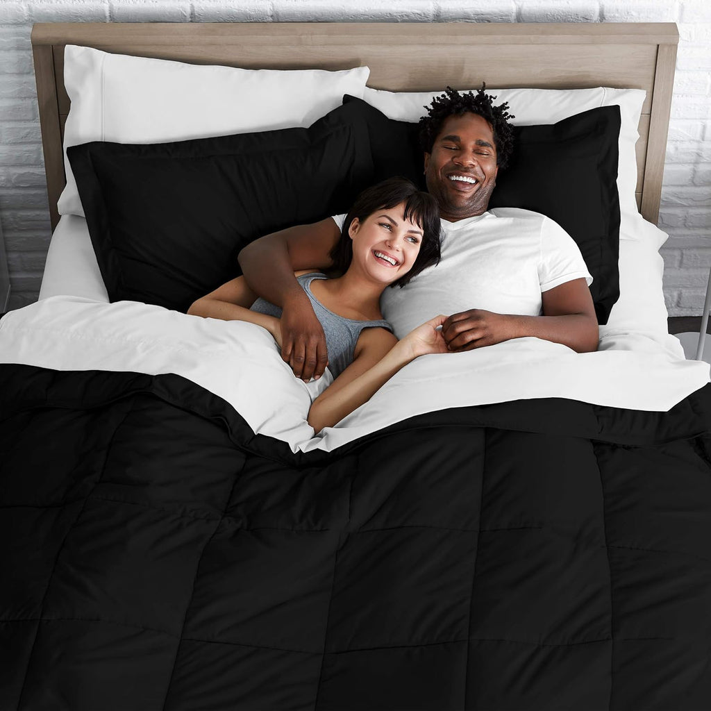 Oversized Queen All-Season Cooling Warmth Comforter Set – 3 Piece Bedding – 100% Egyptian Cotton, Long-Staple & Silky Soft – Luxury Hotel-Quality Duvet Insert – Machine Washable - Black