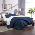 Full All-Season Cooling Warmth Comforter Set – 3 Piece Bedding – 100% Egyptian Cotton, Long-Staple & Silky Soft – Luxury Hotel-Quality Duvet Insert – Machine Washable - Navy Blue