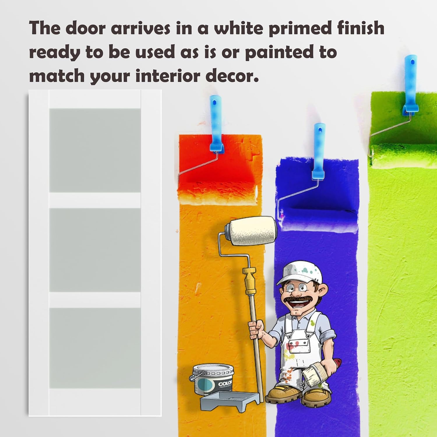 French Doors, 56'x80'Interior Double Doors with Jamb & Hardware Kit, 3-Lite Frosted Glass, Solid Core MDF for Bedroom, Laundry Room, Closet- Easy to Install