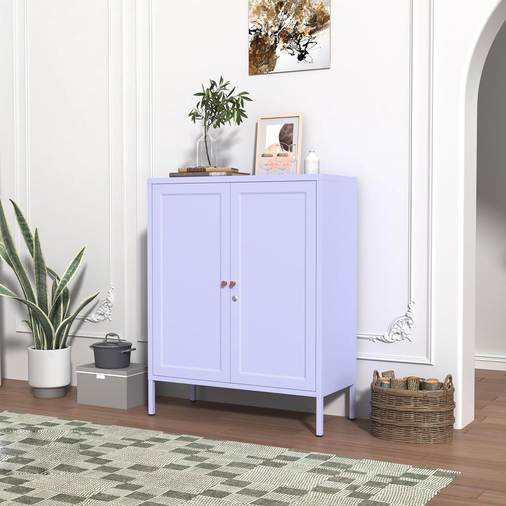 Lockable Metal Storage Cabinet Double Door Metal Cabinet Home Decor Cabinet with Adjustable Shelves Coffee Bar Cabinet Suitable for Living Room and Dining room Purple 13.8' D x 31.5' W x 36' H
