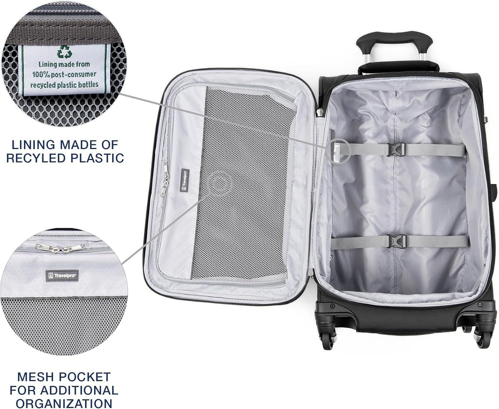 Travelpro Maxlite 5 Softside 2pc Set Expandable Carry On Luggage with 4 Spinner Wheels/Soft Underseat Tote, Lightweight Suitcase, Men and Women, Black