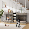 Garvee Dog Crate Furniture for 2 Dogs, Dog Kennel Indoor with Storage and Feeding Bowls, Double Dog Crate TV Stand for Small Medium Dogs, Grey
