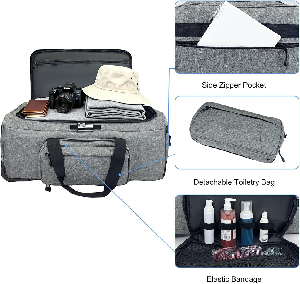 WOLT 120L Rolling Duffle Bag with Wheels, Large Deployment Military Bag, Wheeled Heavy Duty Luggage for Travel, Camping