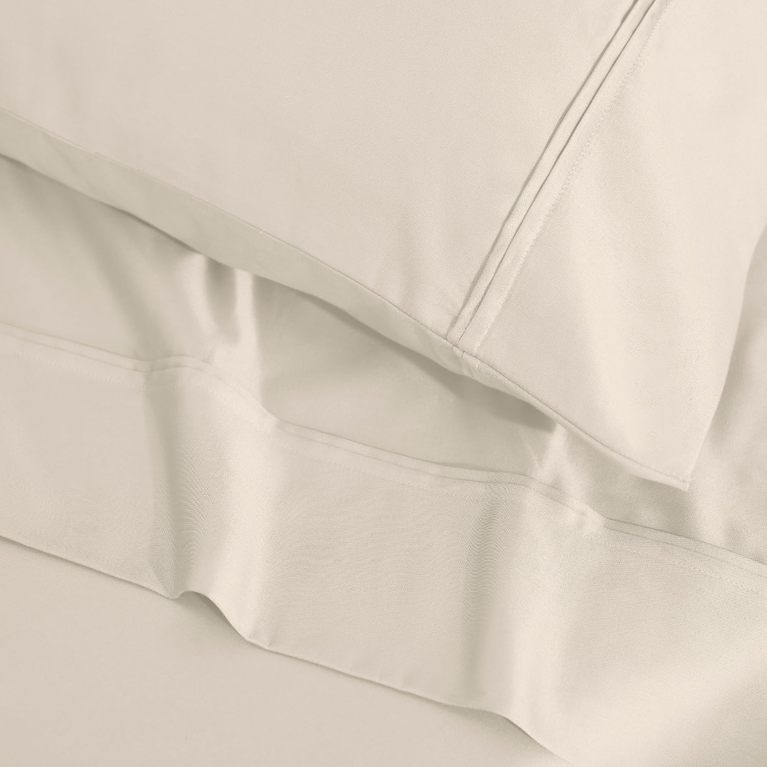 Superior 1200 Thread Count Egyptian Cotton Sheet Set, Bedroom Sheets, Modern Home Essentials, Luxury Bedding, 1 Elastic Deep Pocket Fitted Bed Sheet, 1 Flat Sheet, 2 Pillowcases, King, Ivory