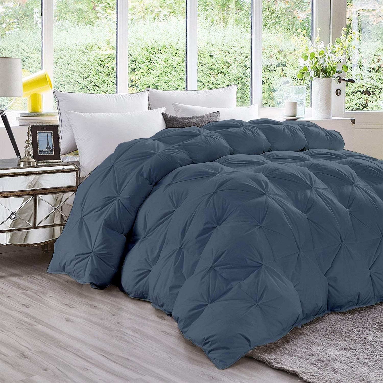 Modern Solid 1600-TC Diamond Pinch Down Alternative Comforter Oversized Queen Size 98 x 98 Inches 1-Piece All-Season Duvet Insert, 850 GSM Micro Fill & All Side Corner Tabs 100% Egyptian Cotton