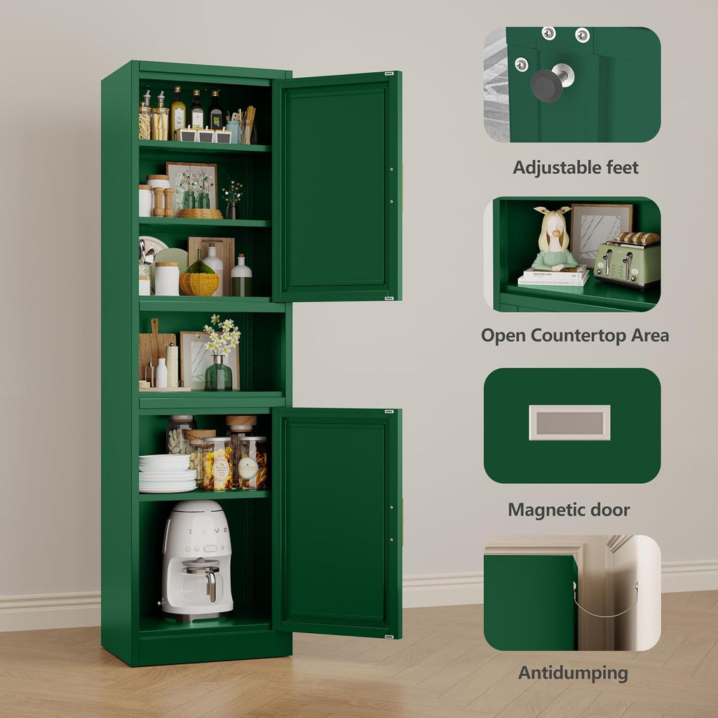 Metal Tall Narrow Kitchen Pantry Cabinet,Tall Bathroom Storage Cabinet,67' High Bathroom Organizers with Doors and Adjustable Shelves for Bathroom, Kitchen,Small Spaces