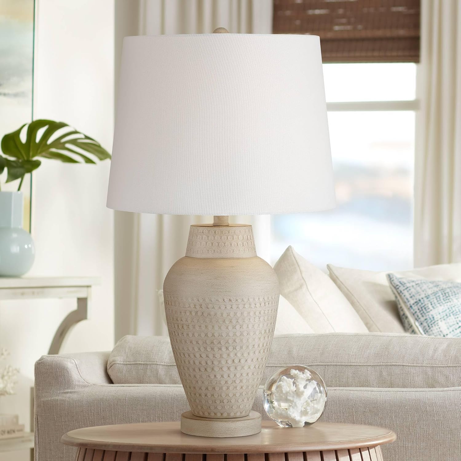 360 Lighting Rupert 24 3/4' High Vase Farmhouse Rustic Traditional Table Lamps Set of 2 Beige Hammered Metal Linen Off-White Shade Living Room Bedroom Bedside Nightstand House Office Home Reading