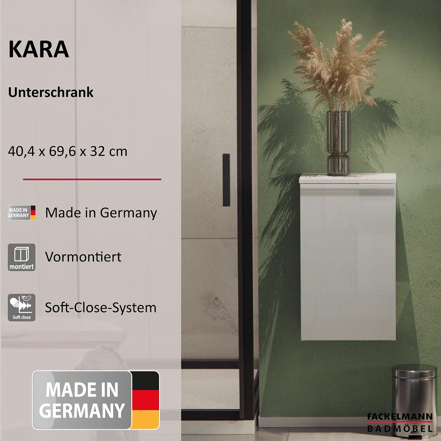 Fackelmann Kara Bianco 80918 Cabinet 1 Door Hinged Right 1 Shelves WxHxD: 40.5 x 70 x 32 cm