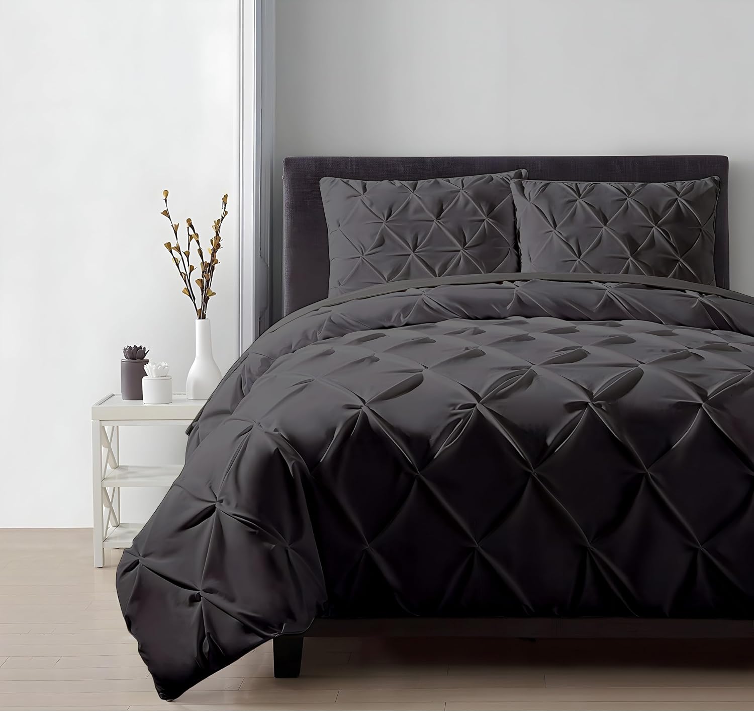 Pinch Duvet Cover Set Oversized Queen Size 1 Duvet Cover with 2 Pillow Shams 3-Pc Comforter Cover with Zipper Closure & Corner Tie 100% Egyptian Cotton Cover (98x98 Inch, Dark Gray)