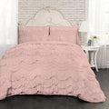 100% Egyptian Cotton, 550 GSM Microfiber Filled Quilt Ruffled Textured 3 Piece Full/Queen Size Comforter Set, Blush