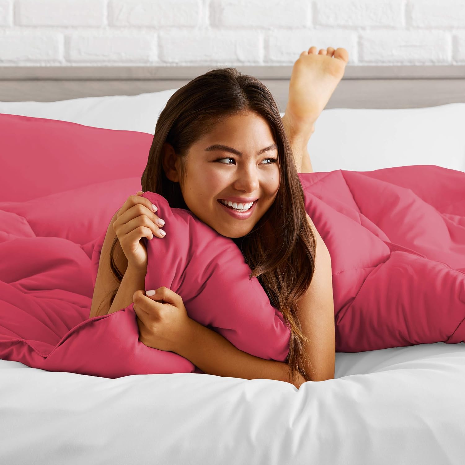 Oversized Queen All-Season Cooling Warmth Comforter Set – 3 Piece Bedding – 100% Egyptian Cotton, Long-Staple & Silky Soft – Luxury Hotel-Quality Duvet Insert – Machine Washable - Hot Pink