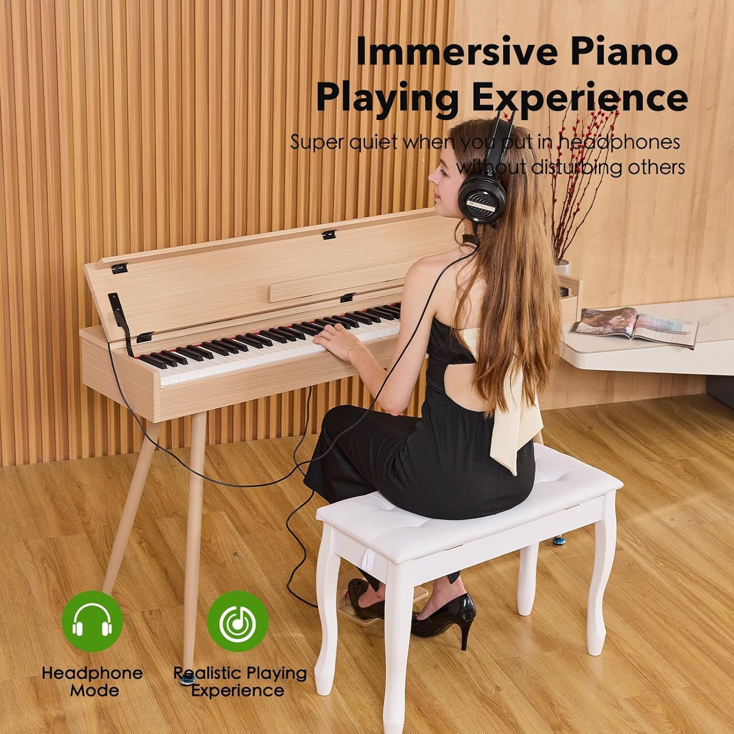 Digital Piano 88 Key Weighted Keyboard,Full-Size Desk Progressive Hammer-Action Electric Piano For Beginners, With Sheet Music Stand, Pedal,Power Adapter, Headphone Mode, Usb-Mid (Maple)