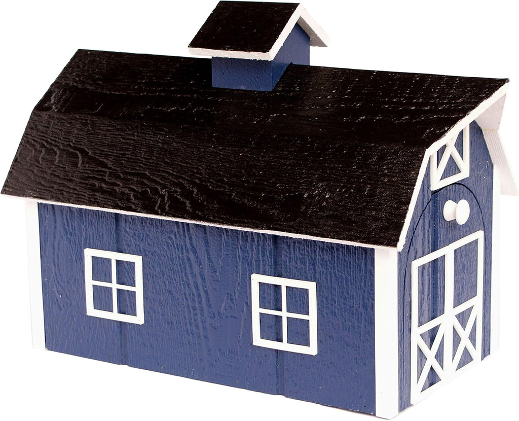 Deluxe Wooden Mailbox, Dutch Barn Style (Navy Blue with White Trim)