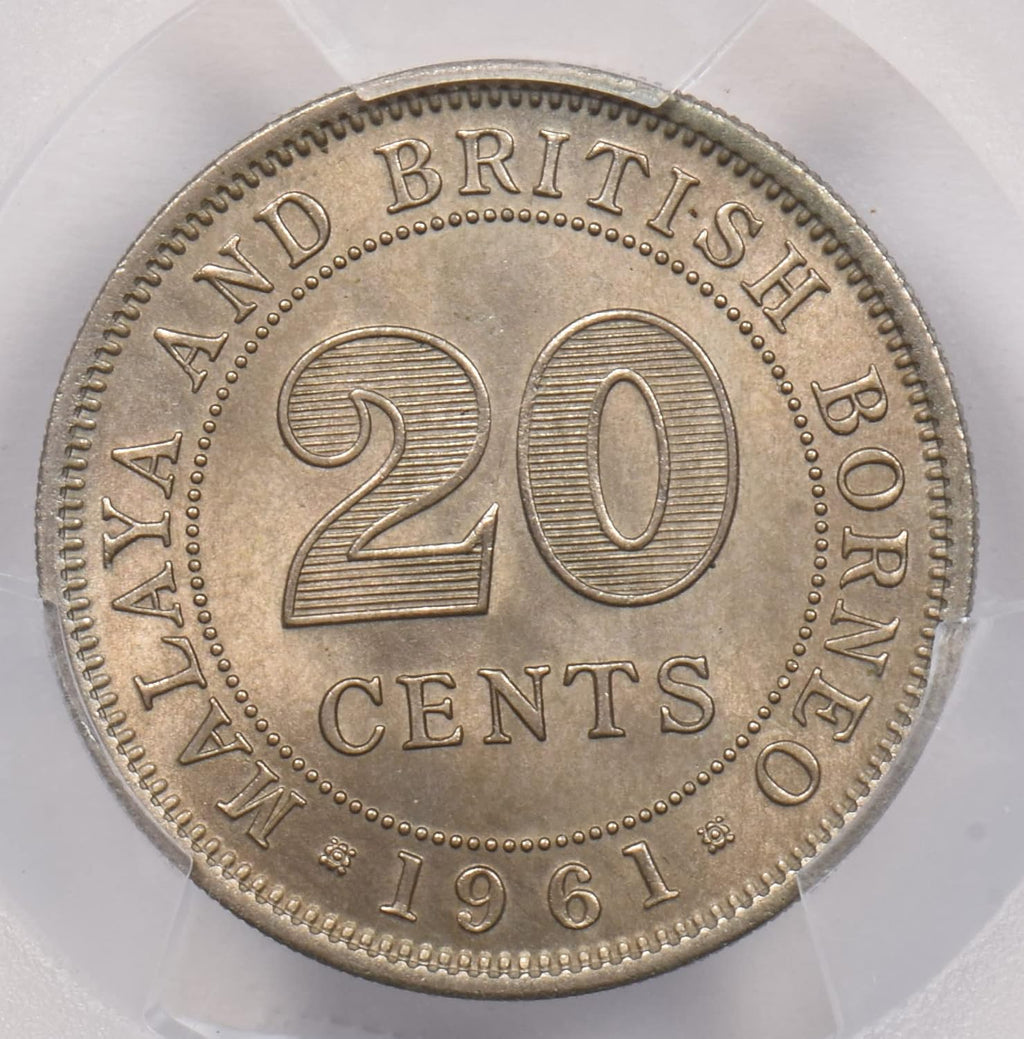 Collectible Coin Malaya and British Borneo 1961 20 Cents PCGS MS 64 rare condition PC1226