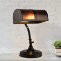 Lavish Home Bankers Lamp - Mission Style Amber Mica Shade Table or Desk Light LED Bulb Included Classic Vintage Look Accent Decor Dark Brown, Black, Off White 10 x 9 x 14 (L x W x H)