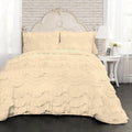 100% Egyptian Cotton, 550 GSM Microfiber Filled Quilt Ruffled Textured 3 Piece Full/Queen Size Comforter Set, Ivory