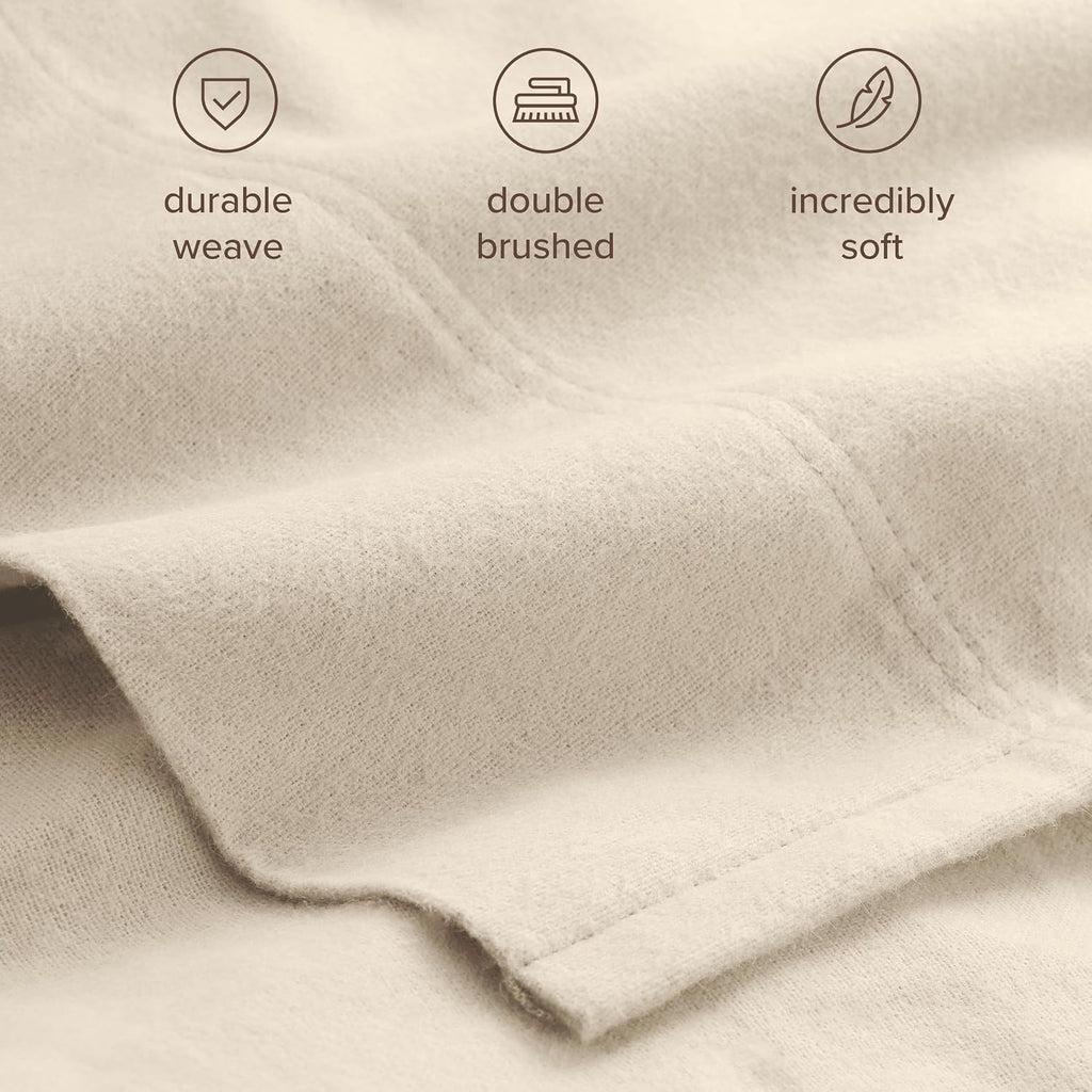 Bare Home Organic Cotton Flannel Sheet Set - Split King Size - 100% Cotton - Double Brushed for Extra Softness & Comfort - Warm, Cozy, and Durable - Breathable - Bed Sheets (Split King, Sand)