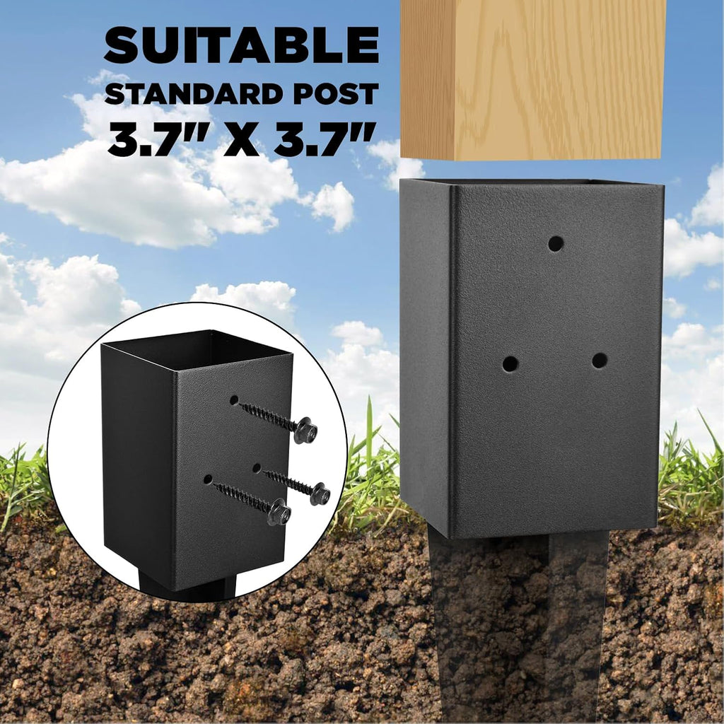 Heavy Duty Metal Fence Post Anchor Ground Spike 31.5''x4''x4'' for Fence, Mailbox, Bird Feeder, Decking, Banner, ... with The Black Powder Coating Cover on The Surface (Set 8)