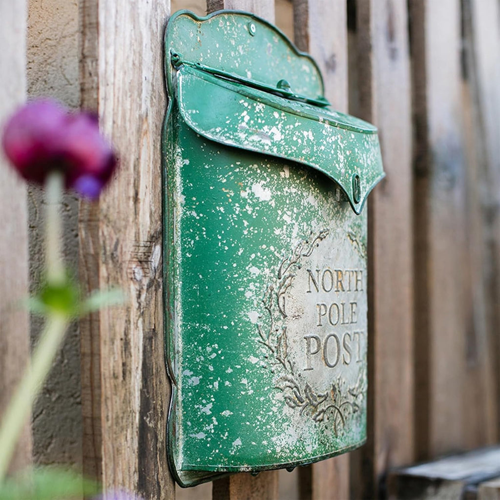 MELPHI Vintage Wall Mailbox, Metal Mailbox Large Capacity, Vintage Post Box with Cover, Wall Mount Mail Box for Garden, Outside, Coffee, Shop, Rustic Farmhouse (Color : Blue)