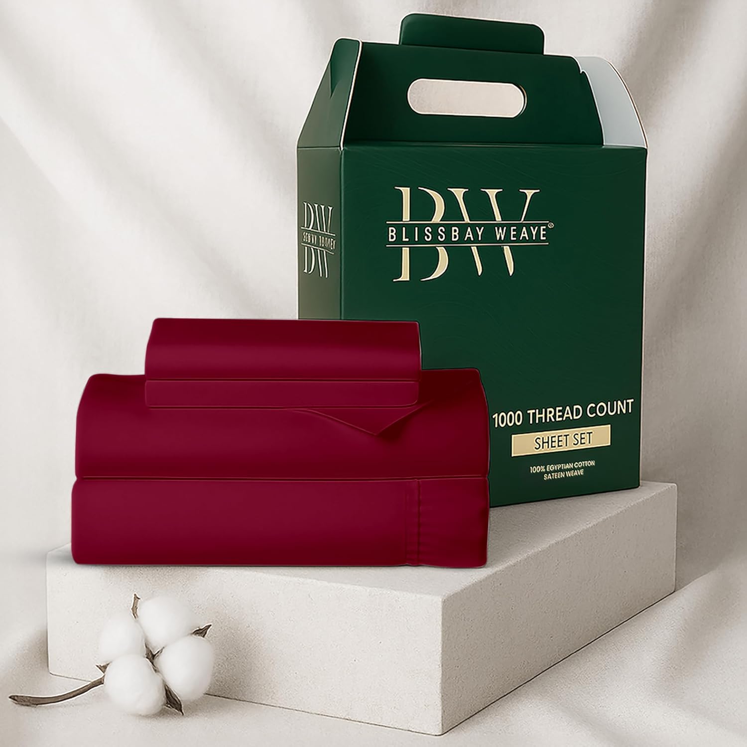 100% Egyptian Cotton Sheet Set Queen Size 4 PCs Sateen Weave Cooling Soft Wrinkle Resistant 18 inches Deep Pocket | 1 Fitted Sheet, 1 Flat Sheet, 2 Pillowcases | Burgundy