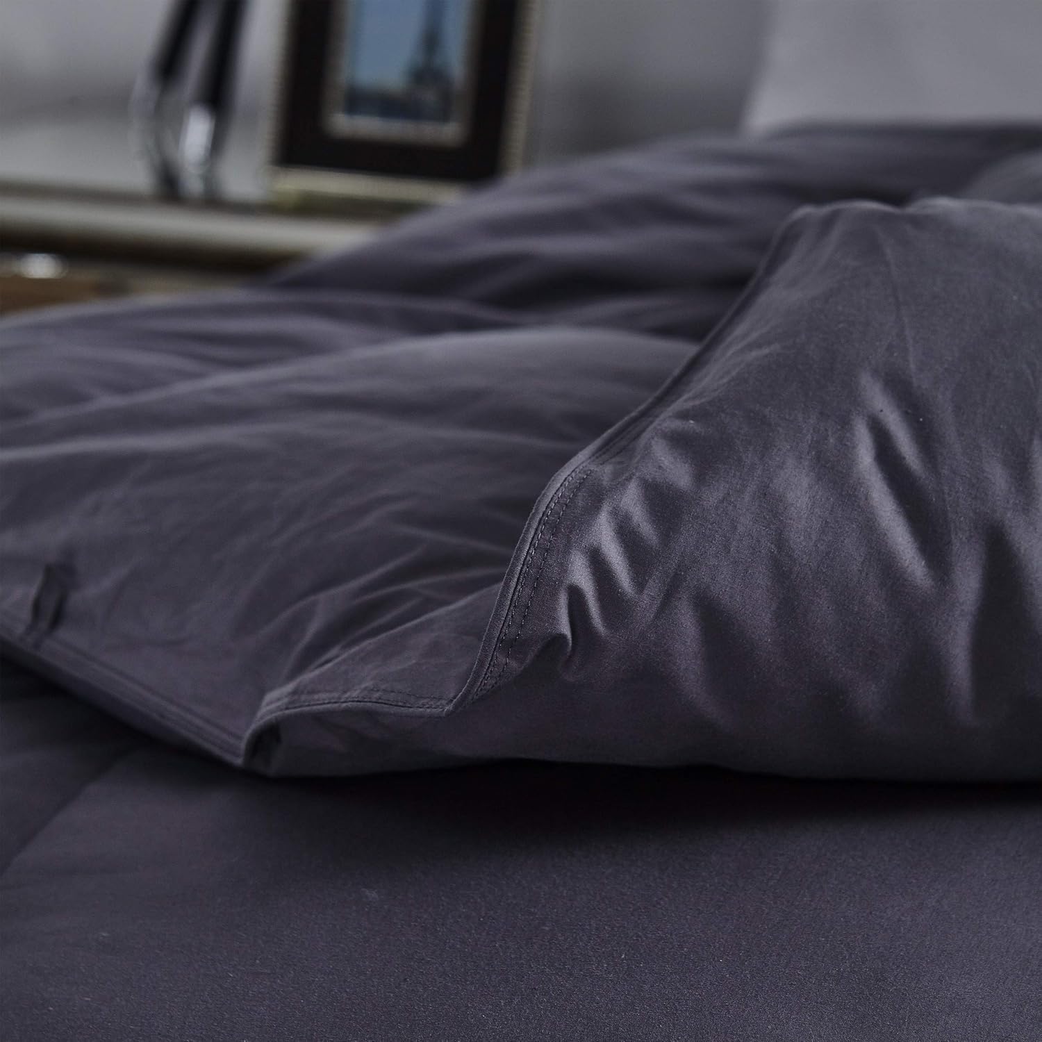 Luxurious Heavy Goose Down Comforter Queen Size Duvet Insert, Classic Gray, Premium Baffle Box, 1200 Thread Count 100% Egyptian Cotton Cover, 60 oz Fill Weight (Queen, Gray)