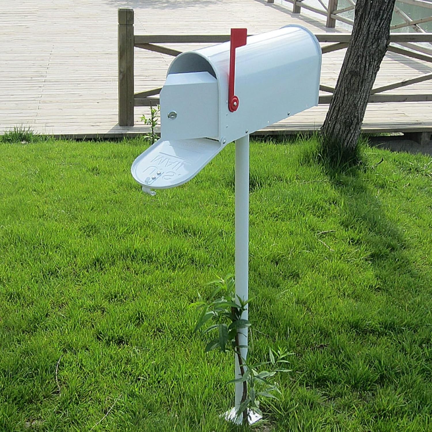 Mailboxes for Outside with Post, Mail Boxes for House Outside, Mailboxes, Black Mailbox, Post Mount Mailbox, Metal Mailbox and Post Kit, Lockable Outside Postbox(White)