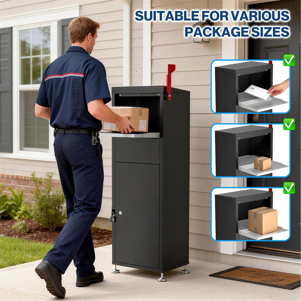 Pochar Package Delivery Boxes for Outside- Secure Parcel Drop Box with Combination & Key Lock - Anti-Theft Outdoor Package Drop Box for Porch Home Office, 15' x 11.25' x 45.25'