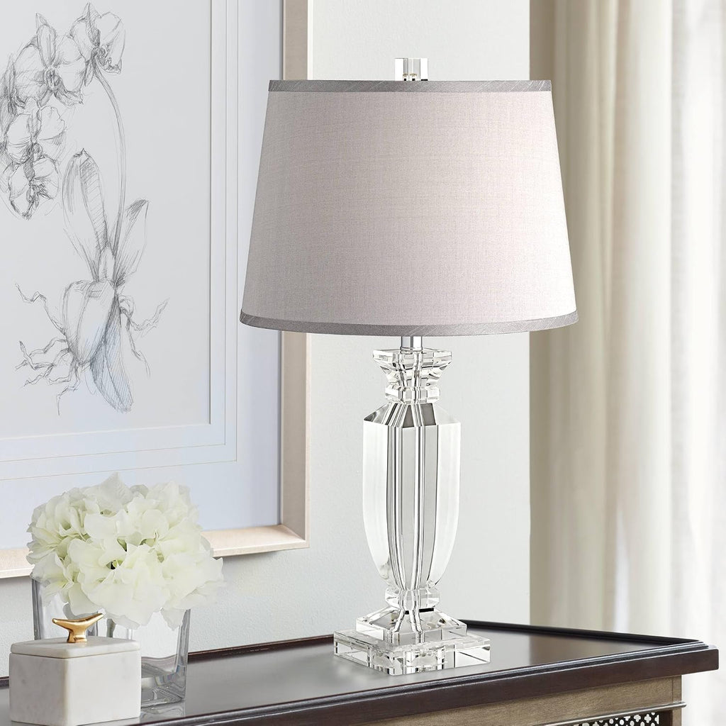 Vienna Full Spectrum Sherry 25' High Modern Table Lamp USB Dimmer Crystal Single Gray Shade Living Room Charging Bedroom Bedside Nightstand House Office Home Kitchen Entryway Console Family Dining