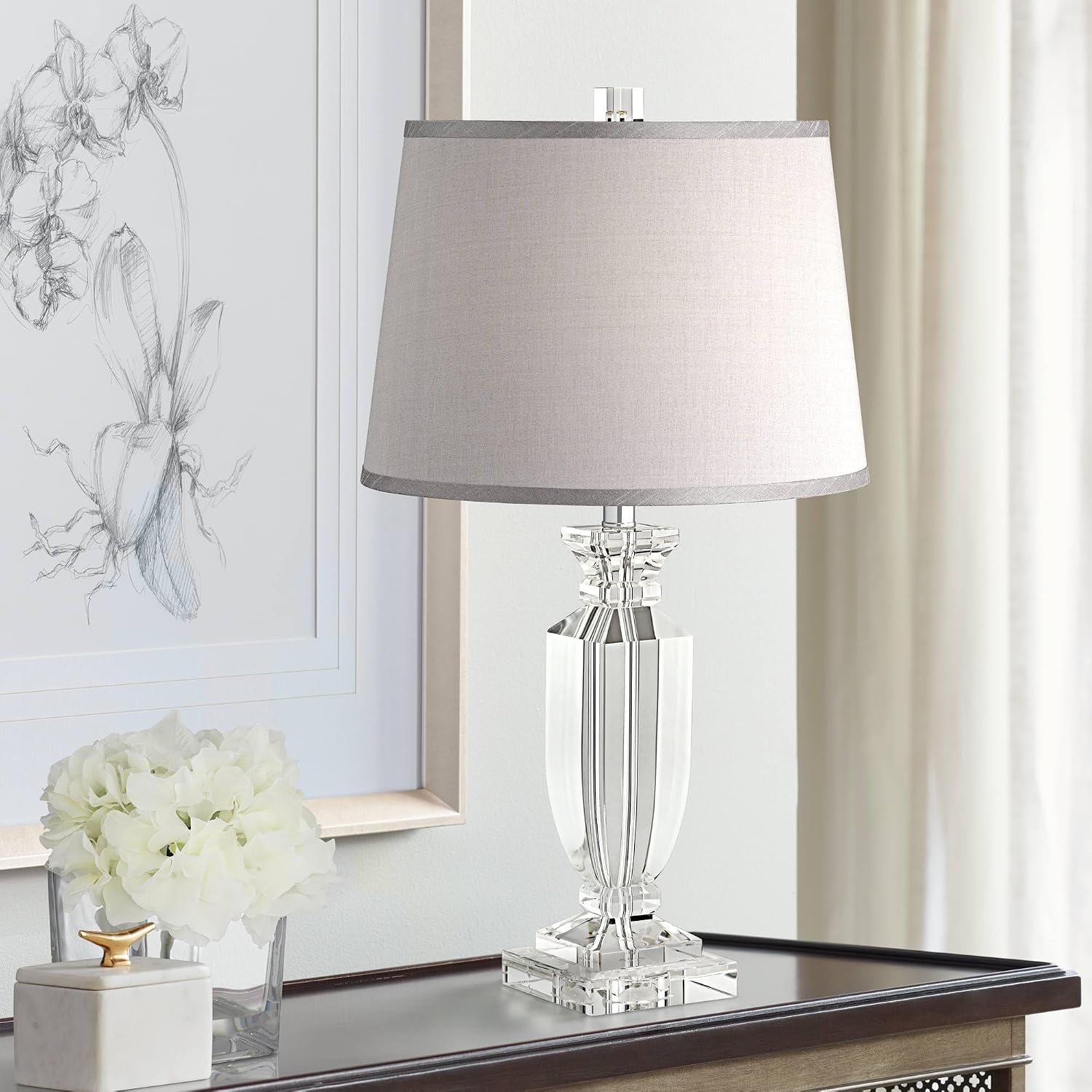 Vienna Full Spectrum Sherry 25' High Modern Table Lamp USB Dimmer Crystal Single Gray Shade Living Room Charging Bedroom Bedside Nightstand House Office Home Kitchen Entryway Console Family Dining