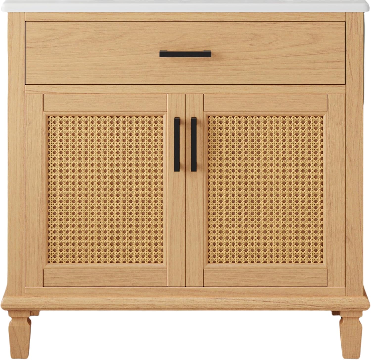 36' Rattan Bathroom Vanity with Sink, Bathroom Vanities with Soft Close Doors & Drawers, Freestanding Bathroom Sink Cabinet with Solid Wood Legs & Large Space Storage, Modern Vanity, Natural