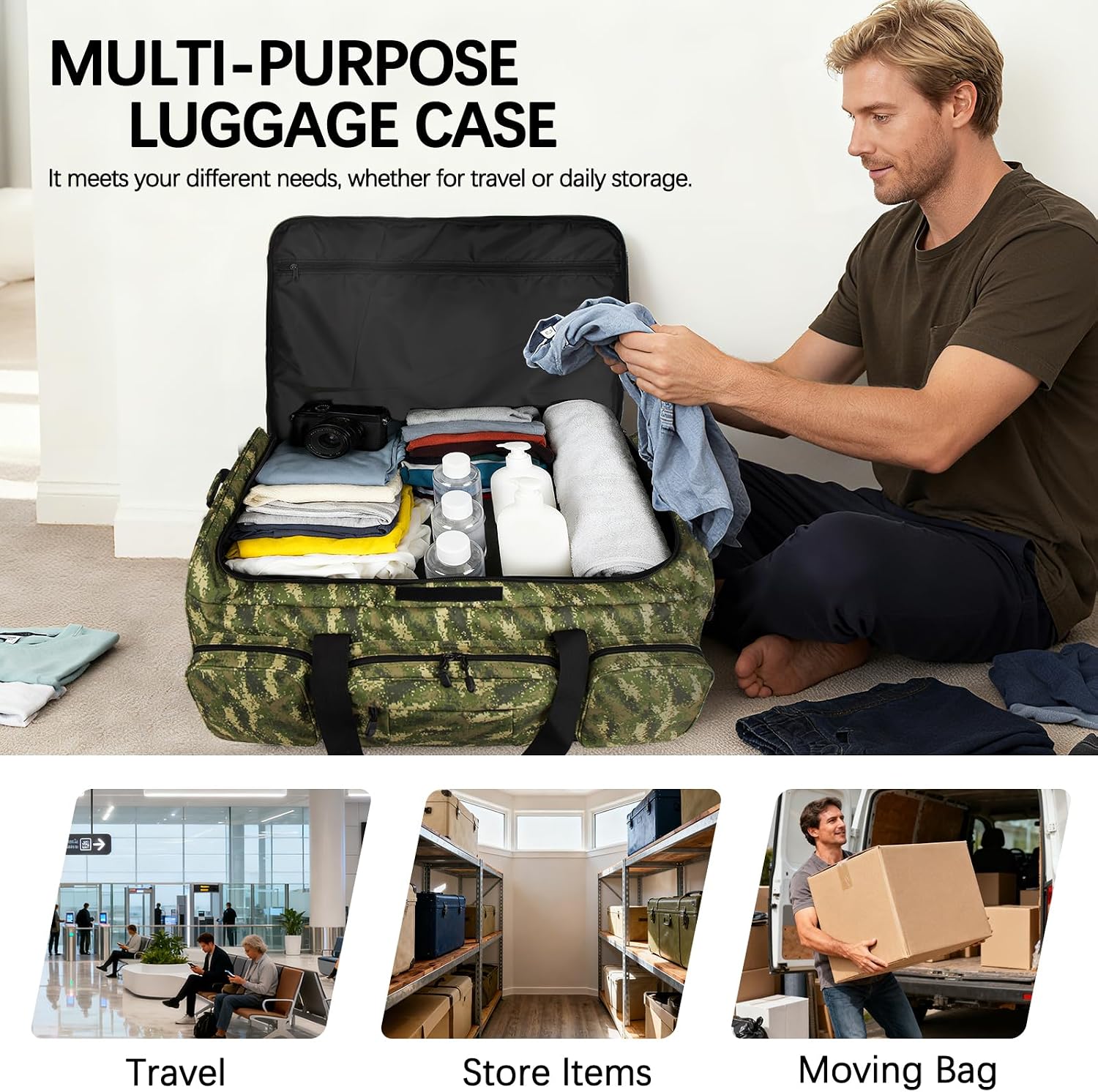 120L 3 Wheel Tactical Rolling Duffle Bag, Heavy Duty Military Deployment Luggage, 900D Waterproof Duffel for Camping Travel Outdoor Sports