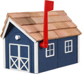 Amish Cedar Roof Wooden Mailbox with Window & Door Trim (Navy with White Trim)