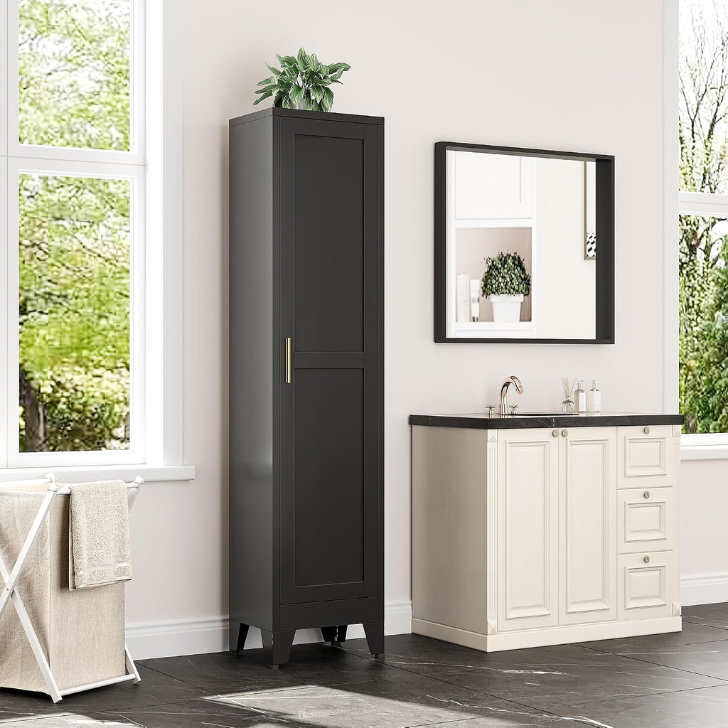 Bevivog Tall Narrow Storage Cabinet, 67' Single Door Metal Storage Locker Cabinet, Freestanding Tall Kitchen Pantry Cabinets for Small Space