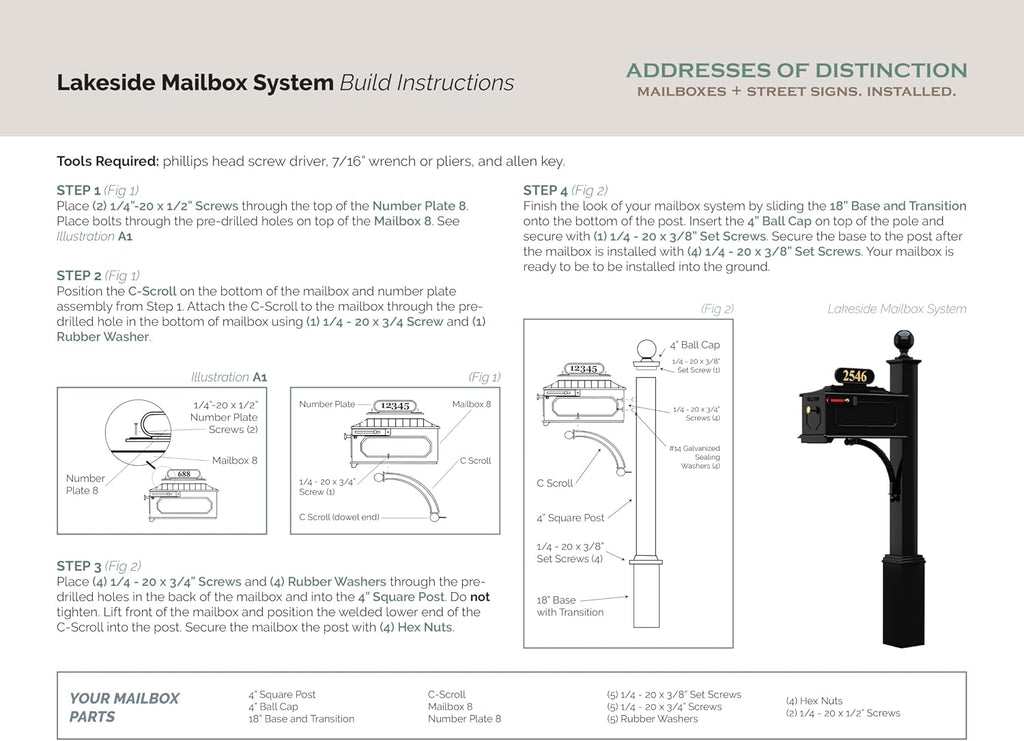 Lakeside Mailbox and Post System – Black, Rust-Resistant, Complete Mailbox Includes Address Plate, Numbers, Finial and Mounting Hardware