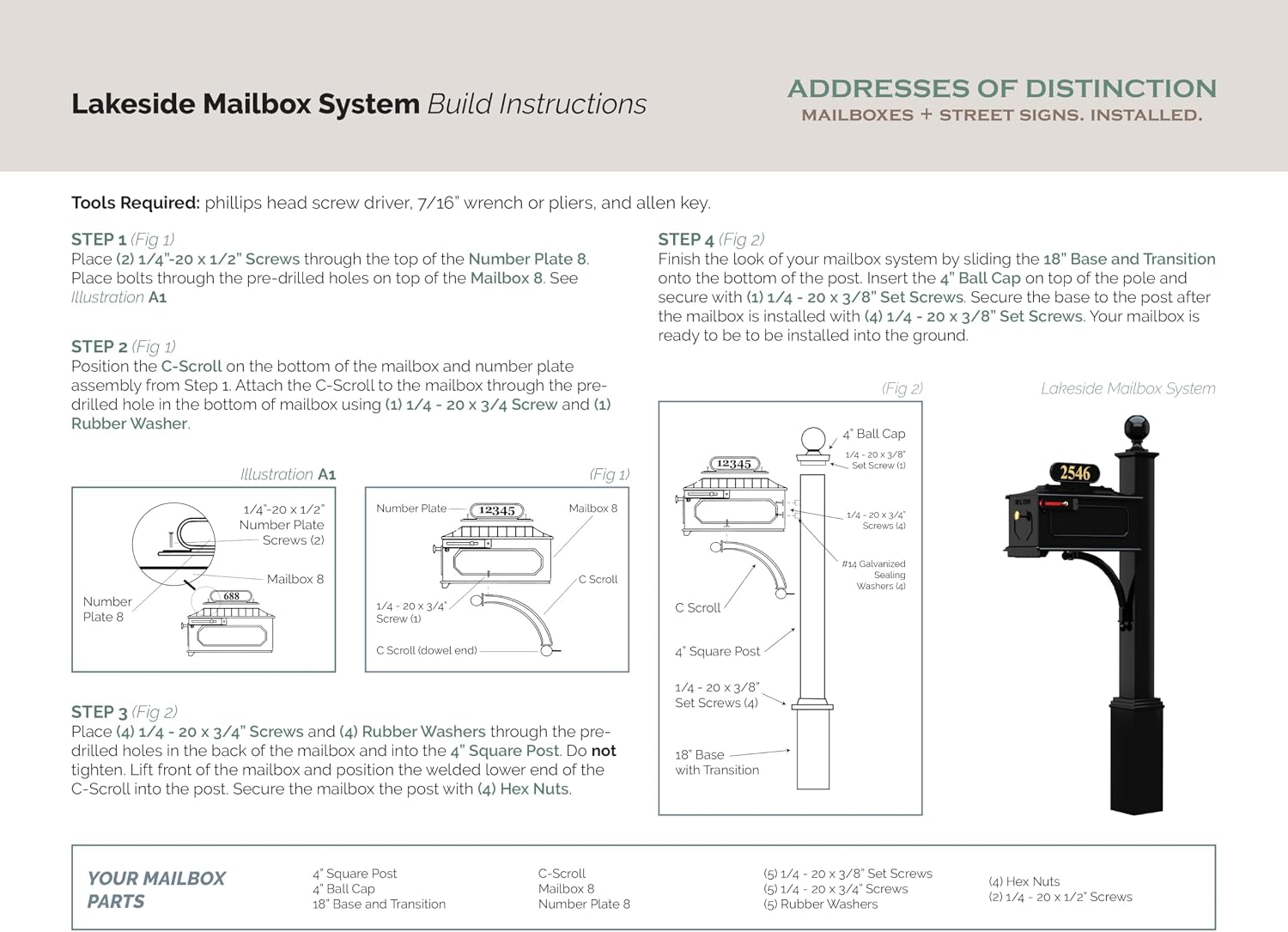 Lakeside Mailbox and Post System – Black, Rust-Resistant, Complete Mailbox Includes Address Plate, Numbers, Finial and Mounting Hardware